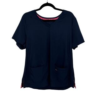 Koi Lite Scrub Top Womens Large Navy Blue V-Neck Medical Uniform 387 Skye